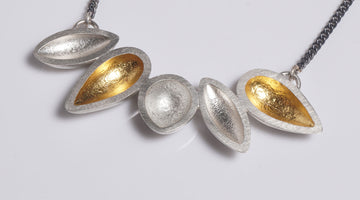 sed pod five-section necklace with gold keum boo and oxidised chain