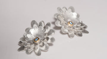 Layered flower silver and gold topaz earrings