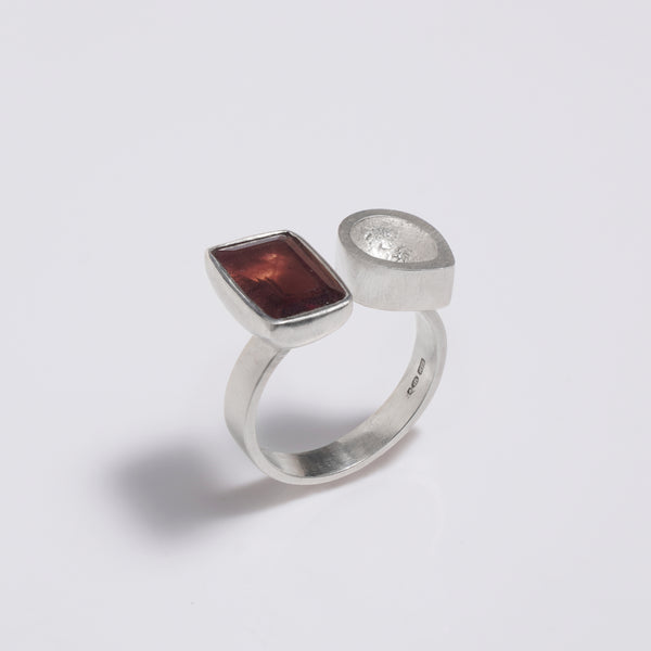 Asymmetric sterling silver ring with rectangular tourmaline