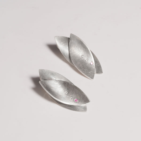 sterling silver lotus double studs with sapphires and diamonds