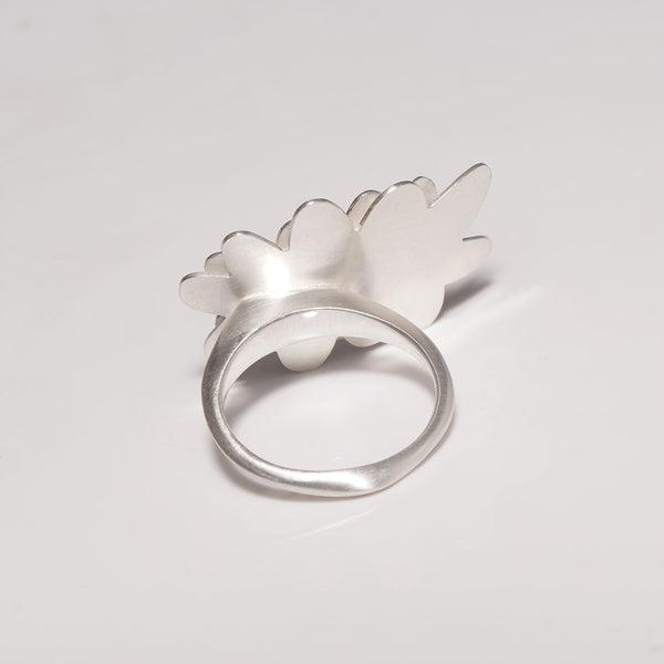 sterling silver abstract flower ring  reverse showing asymmetry