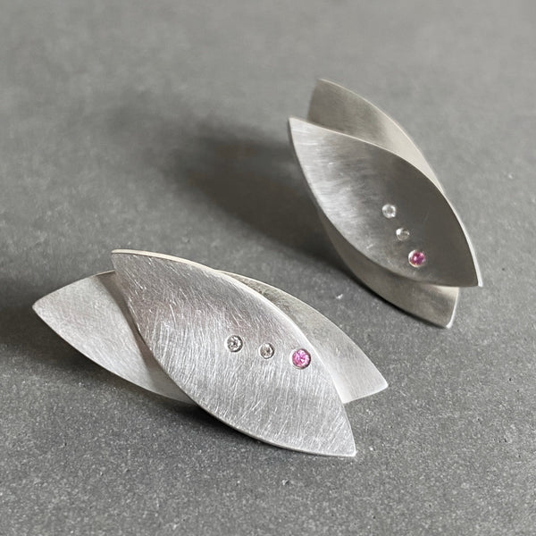 sterling silver double lotus studs with sapphires and diamonds
