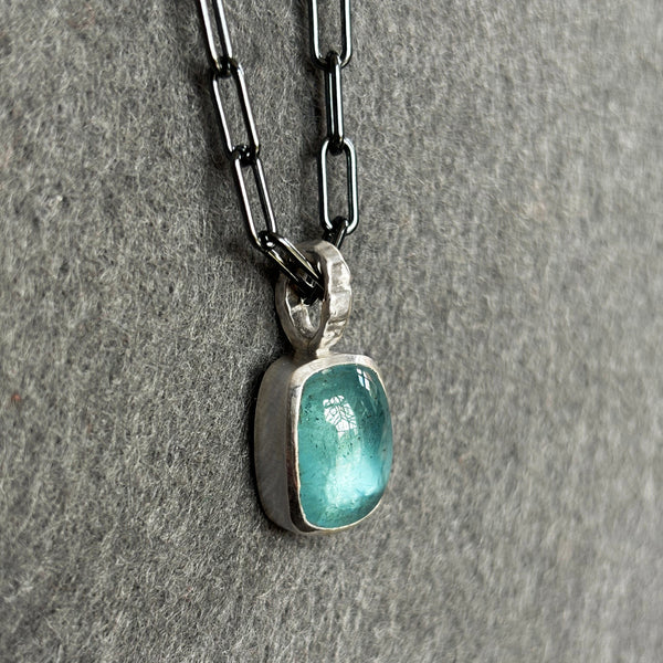 aquamarine necklace on oxidised sterling silver chain