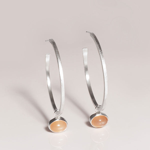 sterling silver hoop earrings with moonstone drop